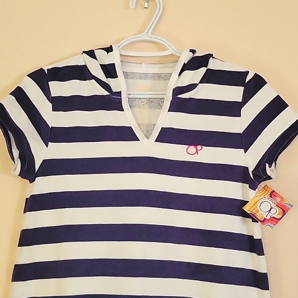 OP Navy and White Striped Hooded Terry Cover Up Kids XL - Picture 2 of 7